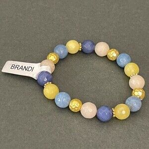 Brandi Blue Yellow White Gold Beads Beaded Multicolor Stretch Bracelet NWT
